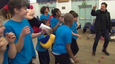 Dom Joly with kids in south-east London