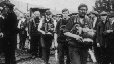 Rescue party returns from its search for survivors at the Universal Colliery disaster in Senghenydd in 1913