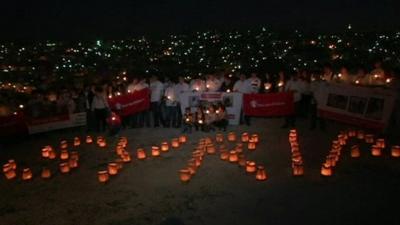 Lanterns spelling Syria