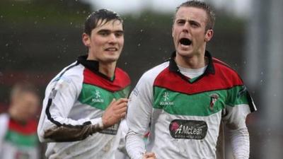 Richard Clarke celebrates his goal against Ballinamallard United