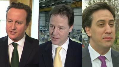 David Cameron, Nick Clegg and Ed Miliband