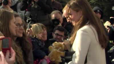 Duke and Duchess of Cambridge handed teddy bear