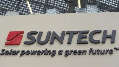 Company sign outside of Chinese company Suntech in the eastern Chinese city of Wuxi