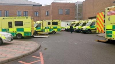 Ambulances parked outside Norfolk and Norwich Hospital