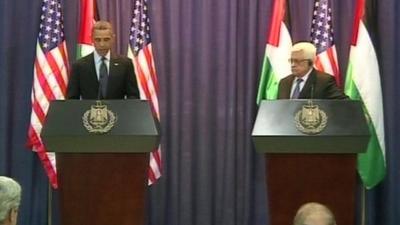 Obama and Abbas during joint news conference