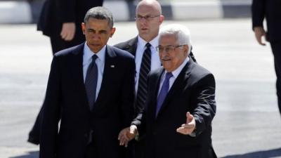 US President Barack Obama (left) with Palestinian Authority President Mahmoud Abbas in Ramallah, 21 March