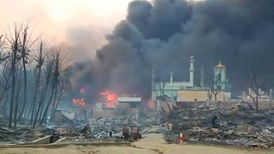 Fire burning in Burmese town