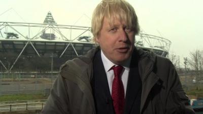 Mayor of London Boris Johnson in front of the Olympic Stadium