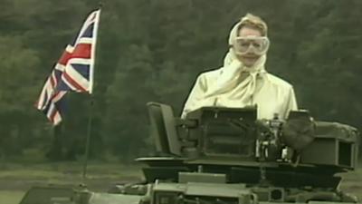 Margaret Thatcher in a tank