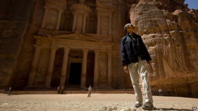 Barack Obama during his tour of the ancient city of Petra