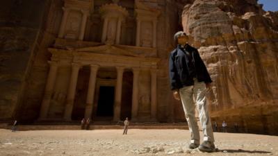 Barack Obama during his tour of the ancient city of Petra