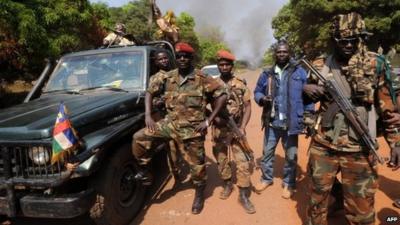 Seleka rebels in village outside town of Damara - 10 January