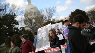 Same-sex marriage supporters outside US Supreme Court