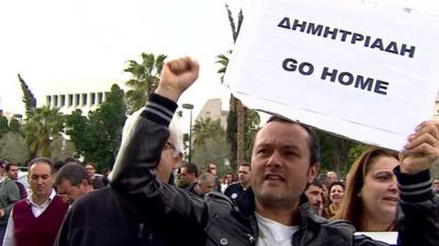 Protesters outside Bank of Cyprus