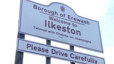 Sign welcoming drivers to Ilkeston