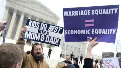 Supporters and opponents of same-sex marriage outside the Supreme Court