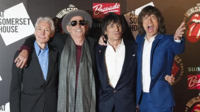 The Rolling Stones (L-R) Charlie Watts, Keith Richards, Ronnie Wood and Mick Jagger