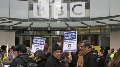 BBC staff outside New Broadcasting House in London