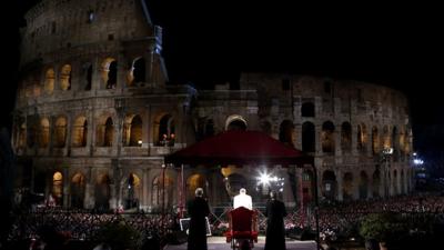 Pope Francis at the Way of The Cross procession at the Colosseum on Good Friday