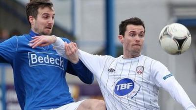 Match action from Glenavon against Coleraine from Mourneview Park