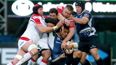 Match action from Leinster against Ulster