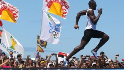 Olympic champion Usain Bolt wins 150m on Copacabana beach, Rio