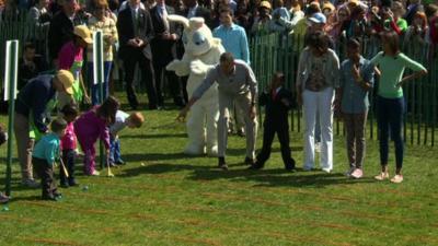 Easter Bunny and President Obama start the Easter egg roll