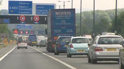 Congestion on the M4 at Newport