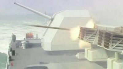 Weapon fires from warship