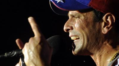 Opposition presidential candidate Henrique Capriles Radonski delivers a speech during the opening rally of his campaign in Maturin