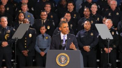 U.S. President Barack Obama addresses gun control issues during a speech at the Denver Police Academy