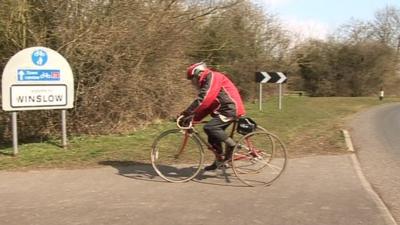 Richard Howard on his tricycle