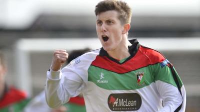 Marcus Kane celebrates his semi-final winning goal against Portadown