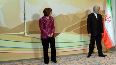 EU foreign policy chief Catherine Ashton with Iranian negotiator Saeed Jalili