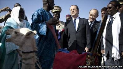 President Francois Hollande is presented with the camel in Mali (February 2013)