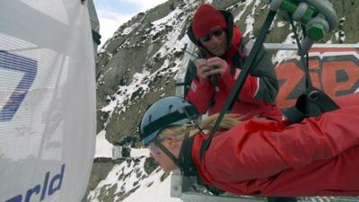 Joanne Whalley prepares to ride the zip line