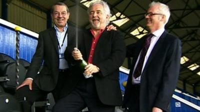 Incoming Portsmouth chairman Iain McInnes and Pompey Supporters' Trust officials Ashley Brown and Mick Williams