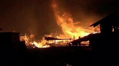 A fire raging in Mandalay on Friday morning