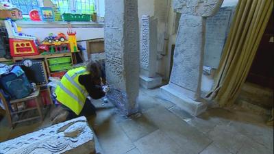 Celtic stones being renovated