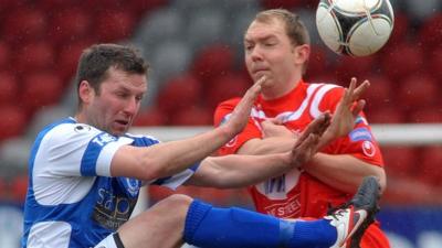 Match action from Portadown against Dungannon at Shamrock Park