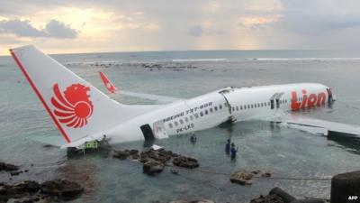 The crashed jet lies in the sea off Denpasar, Bali, 13 April