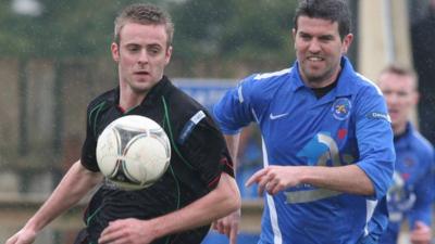 Match action from Ballinamallard against Glentoran