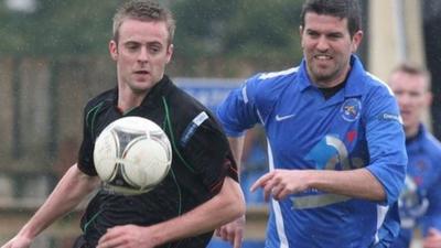 Match action from Ballinamallard against Glentoran