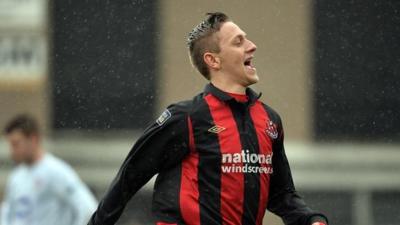 Matthew Snoddy celebrates his goal against Coleraine