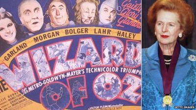 Wizard of Oz lobby card and Margaret Thatcher