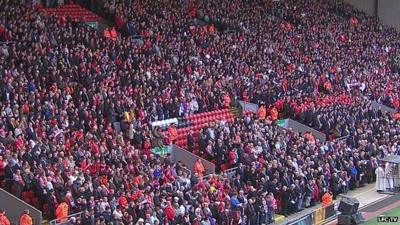 Crowds in stands at Anfield