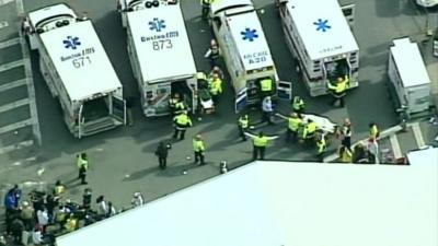 Ambulances at the scene in Boston