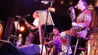 Right to left: Edgard Scandurra, Toumani Diabate and Arnaldo Antunes Photo: Manuel Toledo, BBC Africa