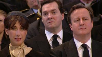 Chancellor George Osborne, Prime Minister David Cameron and his wife, Samantha