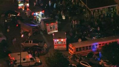 Emergency vehicles queuing to deliver patients to hospital